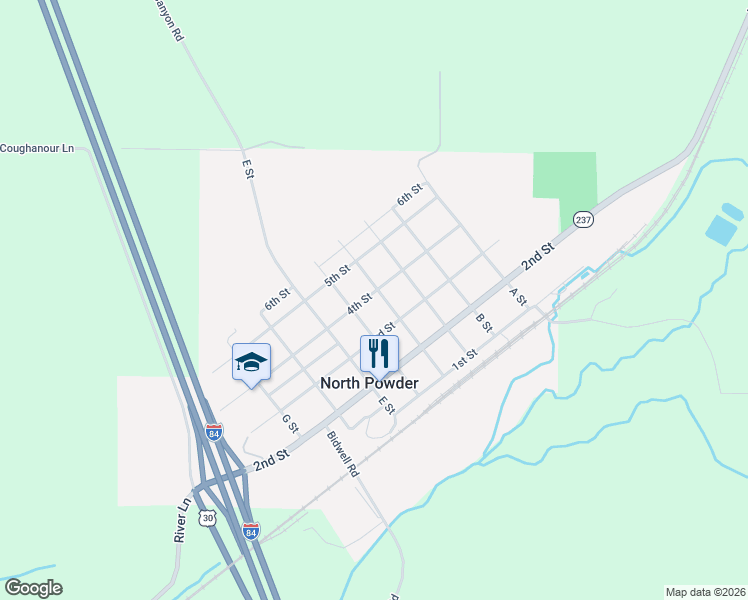 map of restaurants, bars, coffee shops, grocery stores, and more near 395 Center Street in North Powder