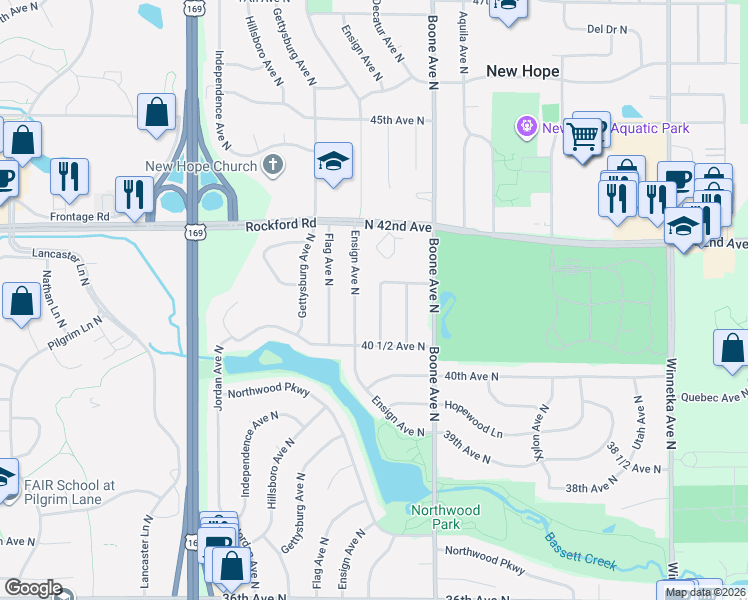 map of restaurants, bars, coffee shops, grocery stores, and more near 4083 Decatur Avenue North in Minneapolis