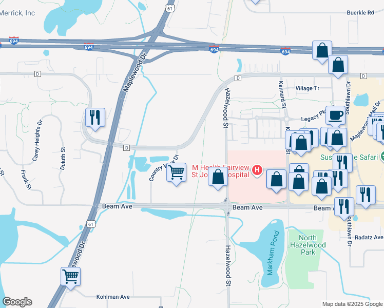 map of restaurants, bars, coffee shops, grocery stores, and more near 3000 Country View Drive in Maplewood