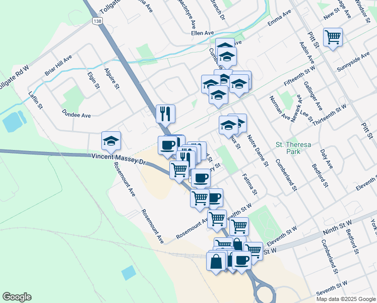 map of restaurants, bars, coffee shops, grocery stores, and more near 1421 Brookdale Avenue in Cornwall