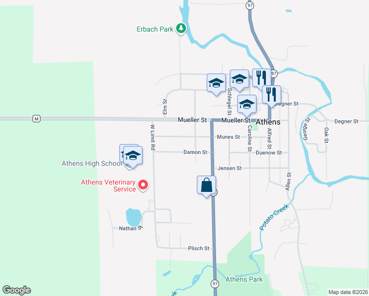 map of restaurants, bars, coffee shops, grocery stores, and more near 608 Damon St in Athens