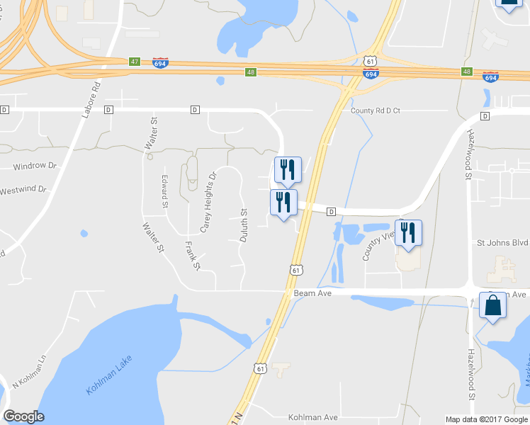 map of restaurants, bars, coffee shops, grocery stores, and more near 1249 Chateau Avenue in Maplewood