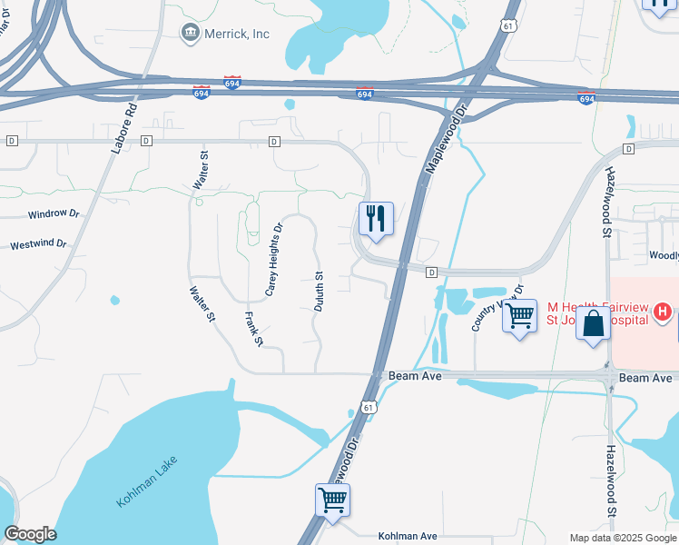 map of restaurants, bars, coffee shops, grocery stores, and more near 1249 Chateau Avenue in Maplewood