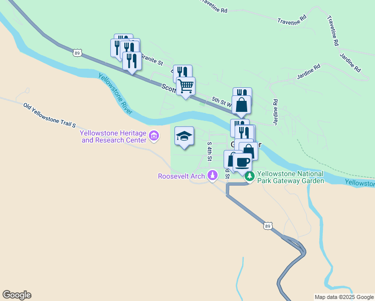 map of restaurants, bars, coffee shops, grocery stores, and more near 510 Stone Street in Gardiner
