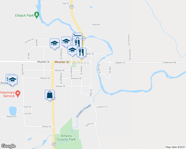 map of restaurants, bars, coffee shops, grocery stores, and more near 412 Allen St in Athens