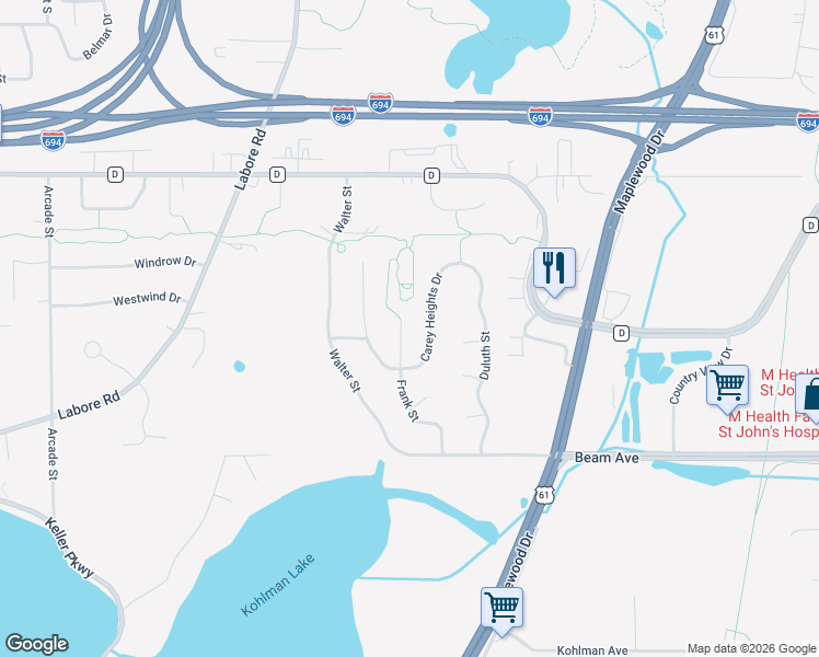 map of restaurants, bars, coffee shops, grocery stores, and more near 2998 Frank Street in Saint Paul