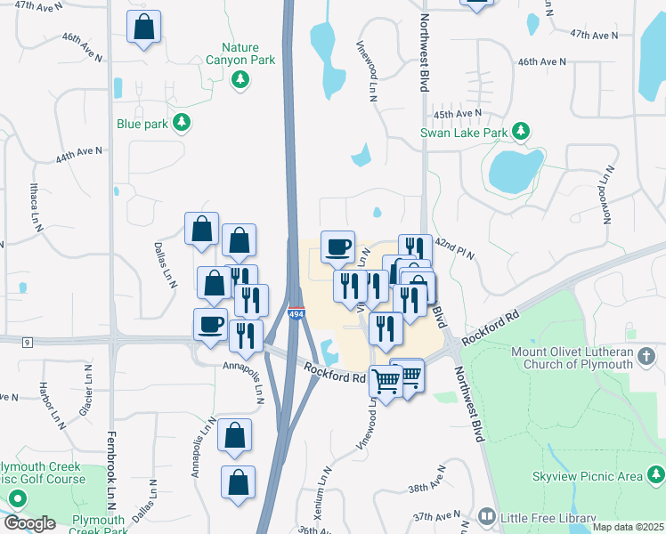 map of restaurants, bars, coffee shops, grocery stores, and more near in Plymouth