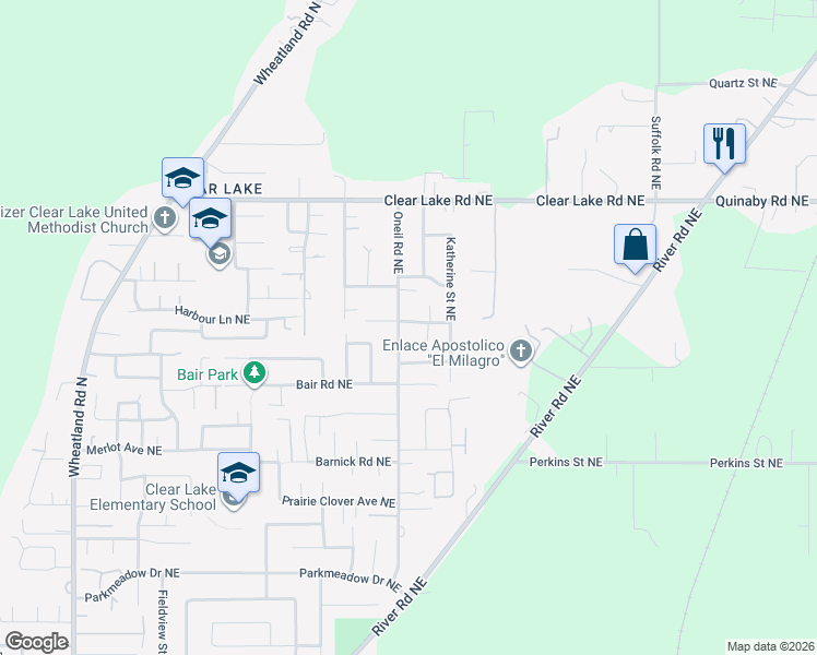 map of restaurants, bars, coffee shops, grocery stores, and more near 7740 Oneil Road Northeast in Keizer