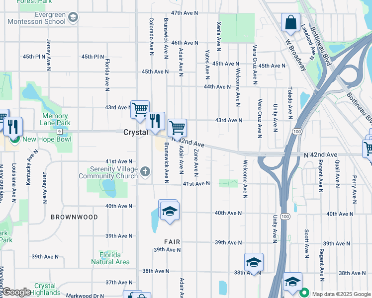 map of restaurants, bars, coffee shops, grocery stores, and more near 4167 Zane Avenue North in Robbinsdale