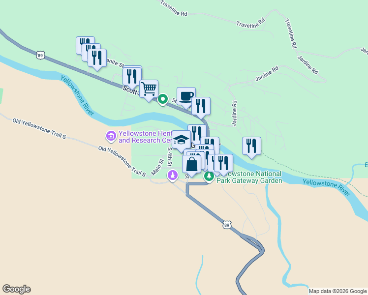 map of restaurants, bars, coffee shops, grocery stores, and more near 308 Stone St in Gardiner