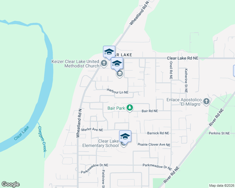 map of restaurants, bars, coffee shops, grocery stores, and more near 1020 Harbour Lane Northeast in Keizer