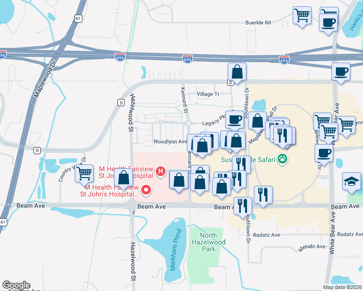 map of restaurants, bars, coffee shops, grocery stores, and more near 1618 Woodlynn Avenue in Saint Paul