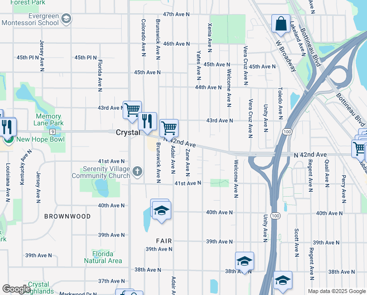 map of restaurants, bars, coffee shops, grocery stores, and more near 4167 Zane Avenue North in Robbinsdale