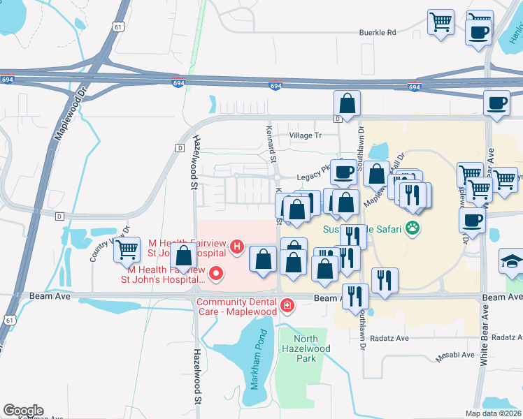 map of restaurants, bars, coffee shops, grocery stores, and more near 1618 Woodlynn Avenue in Saint Paul