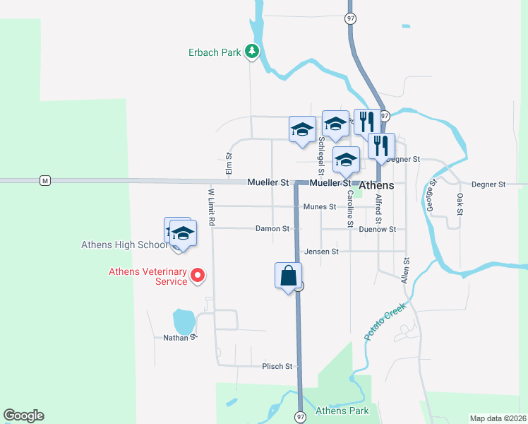 map of restaurants, bars, coffee shops, grocery stores, and more near 608 Damon Street in Athens