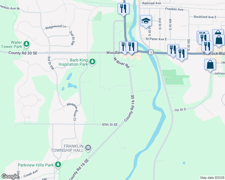 map of restaurants, bars, coffee shops, grocery stores, and more near 307 Honeytree Drive in Delano