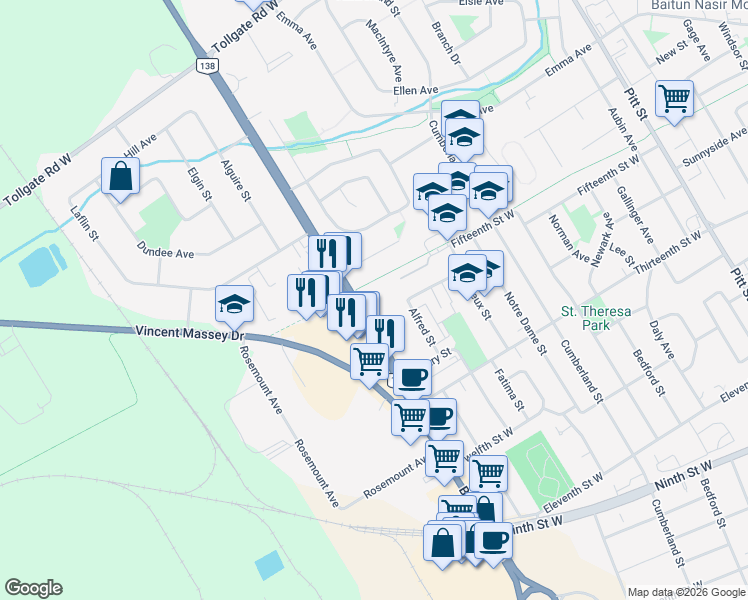 map of restaurants, bars, coffee shops, grocery stores, and more near 1451 Brookdale Avenue in Cornwall