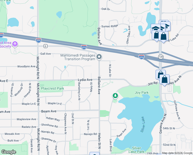 map of restaurants, bars, coffee shops, grocery stores, and more near 2997 Bellaire Avenue in Saint Paul