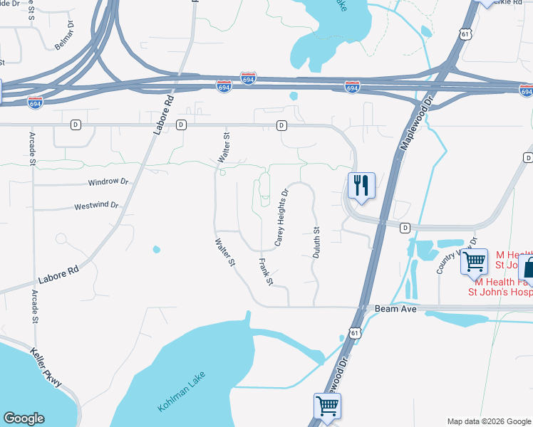 map of restaurants, bars, coffee shops, grocery stores, and more near 2998 Frank Street in Saint Paul