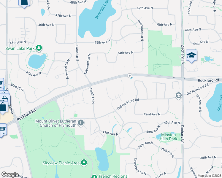 map of restaurants, bars, coffee shops, grocery stores, and more near 4205 Goldenrod Lane North in Plymouth