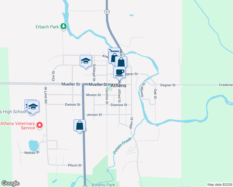 map of restaurants, bars, coffee shops, grocery stores, and more near 208 Duenow Street in Athens