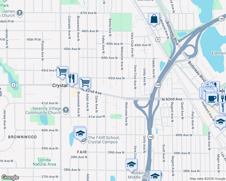 map of restaurants, bars, coffee shops, grocery stores, and more near 5701 North 42nd Avenue in Robbinsdale