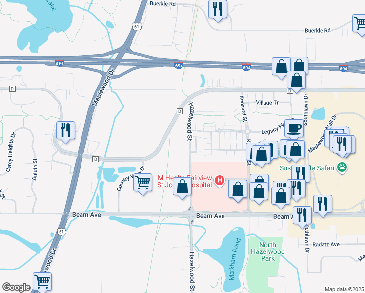map of restaurants, bars, coffee shops, grocery stores, and more near in Maplewood
