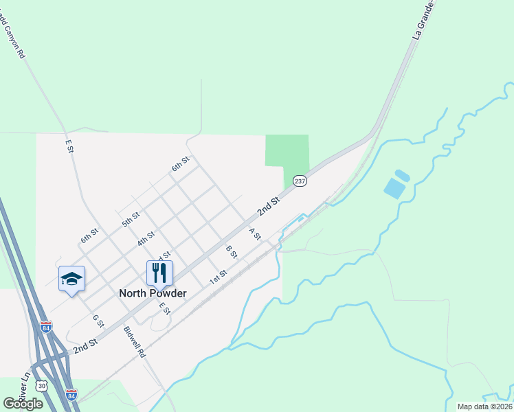 map of restaurants, bars, coffee shops, grocery stores, and more near 120 2nd Street in North Powder