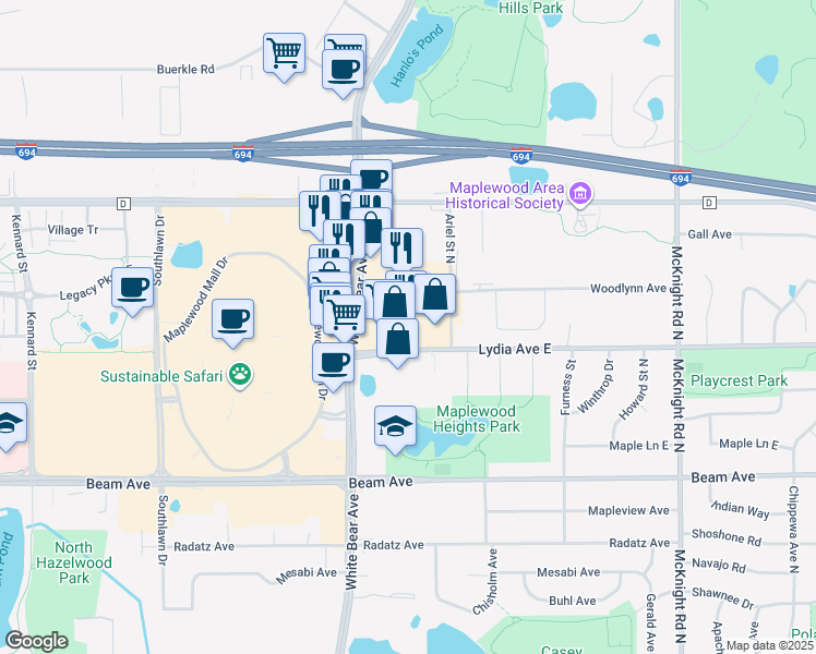 map of restaurants, bars, coffee shops, grocery stores, and more near 2006 Woodlynn Avenue in Maplewood