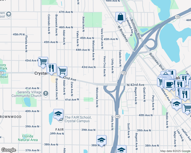 map of restaurants, bars, coffee shops, grocery stores, and more near 4250 Welcome Avenue North in Minneapolis