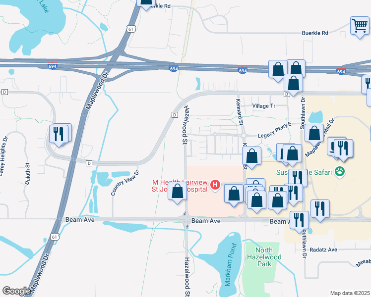 map of restaurants, bars, coffee shops, grocery stores, and more near in Maplewood