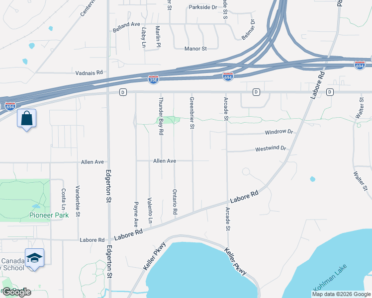 map of restaurants, bars, coffee shops, grocery stores, and more near 3030 Ontario Road in Little Canada