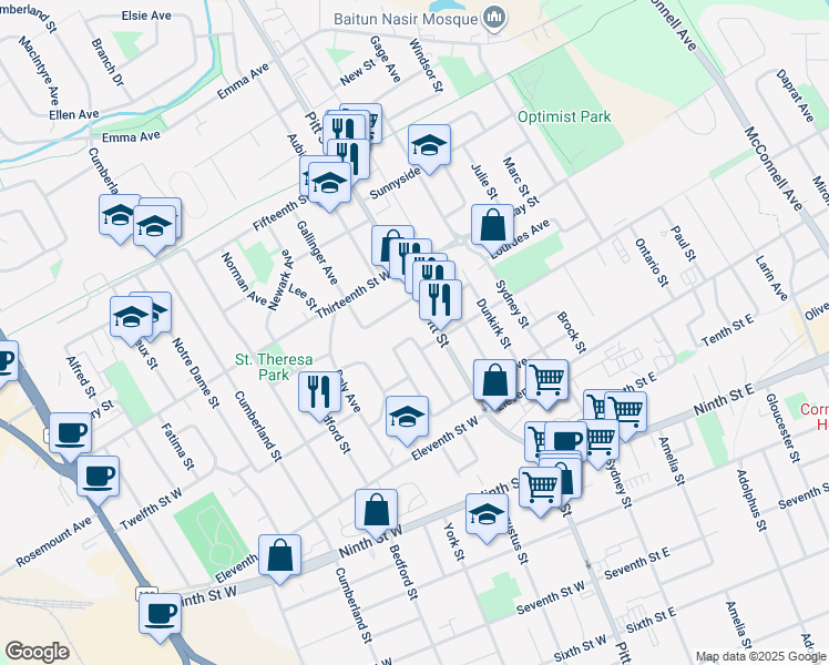 map of restaurants, bars, coffee shops, grocery stores, and more near 6 Crescent View Drive in Cornwall