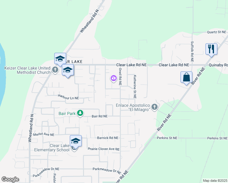 map of restaurants, bars, coffee shops, grocery stores, and more near 1427 Erika Avenue Northeast in Keizer