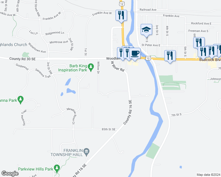 map of restaurants, bars, coffee shops, grocery stores, and more near 300 Honeytree Drive in Delano