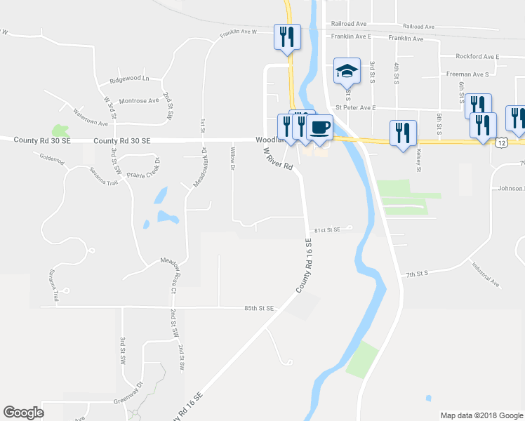 map of restaurants, bars, coffee shops, grocery stores, and more near 300 Honeytree Drive in Delano