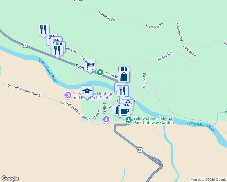 map of restaurants, bars, coffee shops, grocery stores, and more near 310 Water Street in Gardiner