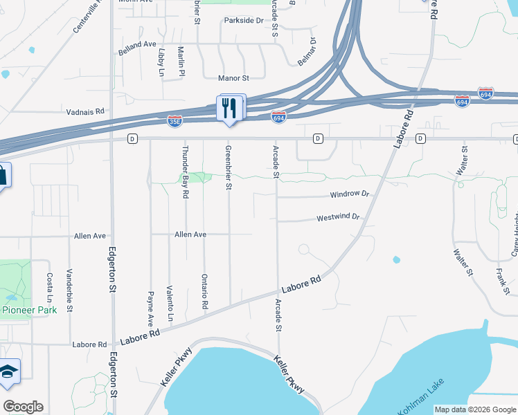 map of restaurants, bars, coffee shops, grocery stores, and more near 3036 Leeward Way in Little Canada