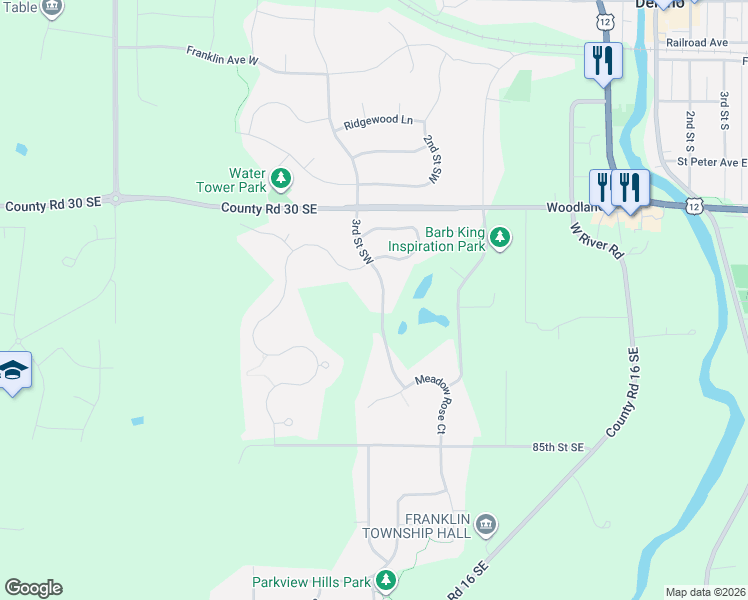 map of restaurants, bars, coffee shops, grocery stores, and more near 608 3rd Street Southwest in Delano