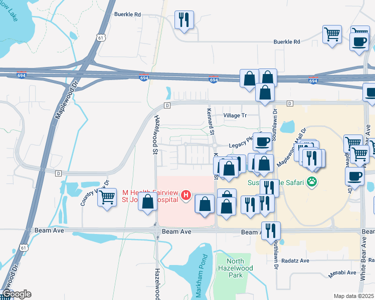 map of restaurants, bars, coffee shops, grocery stores, and more near 2 Germain Street North in Maplewood