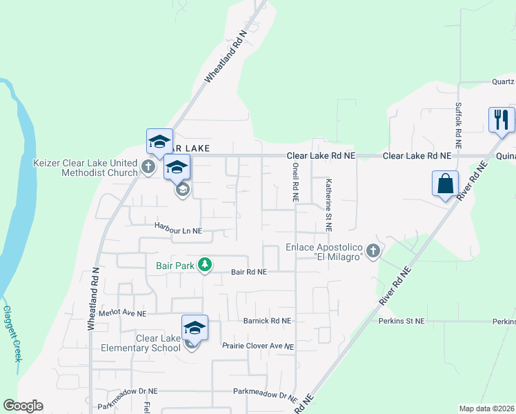 map of restaurants, bars, coffee shops, grocery stores, and more near 7855 Saint Charles Street Northeast in Keizer