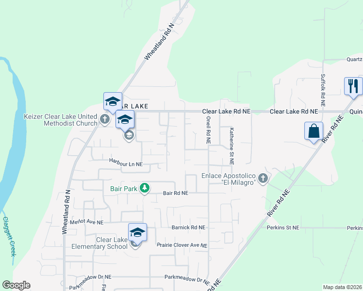 map of restaurants, bars, coffee shops, grocery stores, and more near 7855 Saint Charles Street Northeast in Keizer