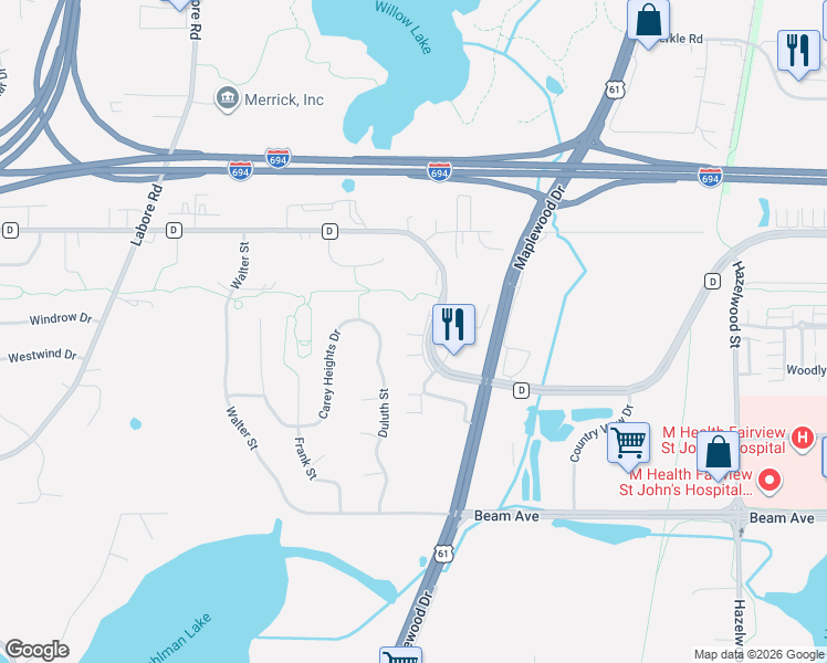 map of restaurants, bars, coffee shops, grocery stores, and more near 1249 Hometown Avenue in Maplewood