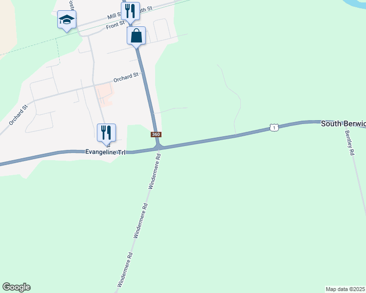 map of restaurants, bars, coffee shops, grocery stores, and more near 4398 Nova Scotia Trunk 1 in Berwick