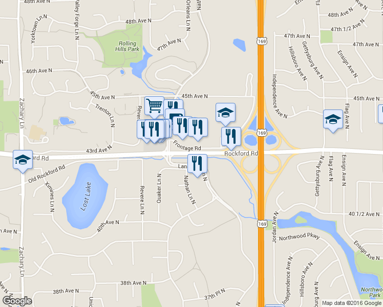 map of restaurants, bars, coffee shops, grocery stores, and more near 10000 County Road 9 in Plymouth