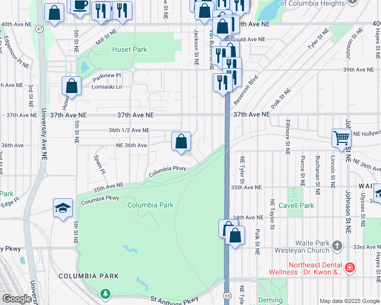 map of restaurants, bars, coffee shops, grocery stores, and more near Architect Avenue in Minneapolis