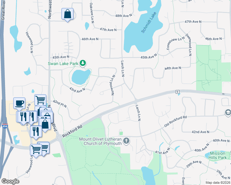 map of restaurants, bars, coffee shops, grocery stores, and more near 4255 Larch Place North in Minneapolis