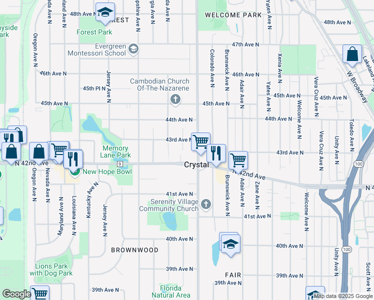 map of restaurants, bars, coffee shops, grocery stores, and more near 4224 Edgewood Avenue North in Minneapolis