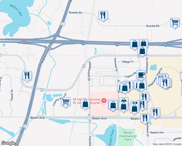 map of restaurants, bars, coffee shops, grocery stores, and more near 3054 Hazelwood Street in Saint Paul