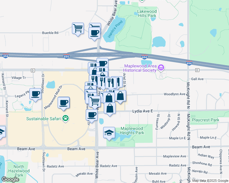map of restaurants, bars, coffee shops, grocery stores, and more near 2006-2098 Woodlynn Avenue in Maplewood